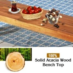 Costway Patio Acacia Wood Dining Bench Seat With Rustic Steel Legs For Outdoor Indoor -Garden Furniture Store GUEST f2c63829 d4d8 406a a8e9 c66f6cedb084