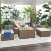 Outdoor Patio 6-Piece PE Wicker Sectional Sofa With 2 Coffee Tables, Brown Wicker + Beige Cushions - ModernLuxe