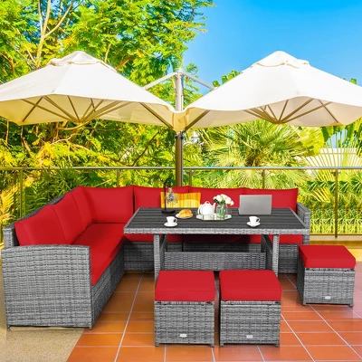 Costway 7 PCS Patio Rattan Dining Set Sectional Sofa Couch Ottoman Garden WhiteRedBlack 2 Costway 7 PCS Patio Rattan Dining Set Sectional Sofa Couch Ottoman Garden WhiteRedBlack - Image 2