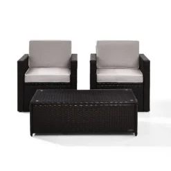 Palm Harbor 3pc All-Weather Wicker Patio Seating Set - Gray Cushions - Crosley