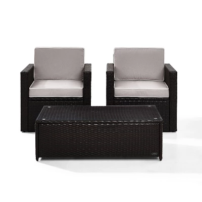 Palm Harbor 3pc All-Weather Wicker Patio Seating Set - Gray Cushions - Crosley 1 Palm Harbor 3pc All-Weather Wicker Patio Seating Set - Gray Cushions - Crosley