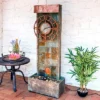 Sunnydaze Decor Sunnydaze 49"H Electric Natural Slate Indoor/Outdoor Water Fountain With Clock And LED Light