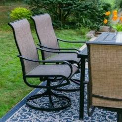 7pc Outdoor Dining Set With Swivel Sling Chairs & Large Metal Rectangle Table With Umbrella Hole - Gray - Captiva Designs -Garden Furniture Store GUEST f511f7b3 1860 4747 b7d8 ca662ef2cdd3