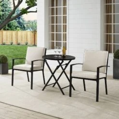 3pc Kaplan Outdoor Steel Chat Set Oatmeal/Bronze - Crosley