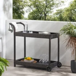 Savona Wicker Outdoor Serving Cart - Brown - Christopher Knight Home -Garden Furniture Store GUEST f604d357 716c 431e a7cf 70c46b895069