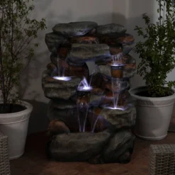 54" Resin 5-Tier Rock Fountain With LED Lights Dark Brown - Alpine Corporation -Garden Furniture Store GUEST f67328f9 b34a 47e1 981c 6acf22df195e
