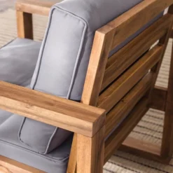 Galia 2pc Square Leg Acacia Wood Chair And Ottoman With Cushions - Brown - Saracina Home -Garden Furniture Store GUEST f6f6e547 6294 449d 85a4 fb0c84615d8a