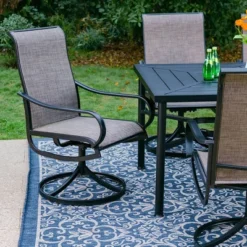 7pc Outdoor Dining Set With Swivel Sling Chairs & Large Metal Rectangle Table With Umbrella Hole - Gray - Captiva Designs -Garden Furniture Store GUEST f71ef293 dacc 4523 a2b5 34984a087915