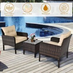 Costway 3PCS Patio Rattan Conversation Set Cushioned Sofa Chair For Garden -Garden Furniture Store GUEST f827b978 7b2c 4e71 87b5 1983bcacd34f