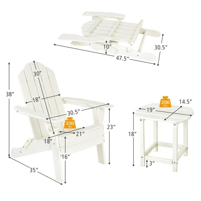 Tangkula Patio 3PCS Adirondack Chair Side Table Set Outdoor Chair Set With End Table Weather Resistant Cup Holder For Backyard Garden White 6 Tangkula Patio 3PCS Adirondack Chair Side Table Set Outdoor Chair Set With End Table Weather Resistant Cup Holder For Backyard Garden White - Image 6