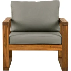 Galia 2pc Square Leg Acacia Wood Chair And Ottoman With Cushions - Brown - Saracina Home -Garden Furniture Store GUEST f862c995 9ccc 4778 bd23 a9d1f46b9f67