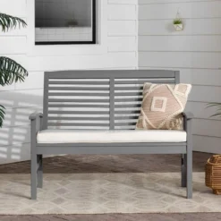 Ravenscroft Modern Boho Acacia Wood Slatted Outdoor Loveseat With Cushion - Saracina Home -Garden Furniture Store GUEST f8d474ed ee58 4568 8446 360382d2da01