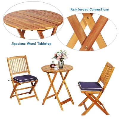 Costway 3PCS Patio Folding Wooden Bistro Set Cushioned Chair Conversation Cushion 7 Costway 3PCS Patio Folding Wooden Bistro Set Cushioned Chair Conversation Cushion - Image 7