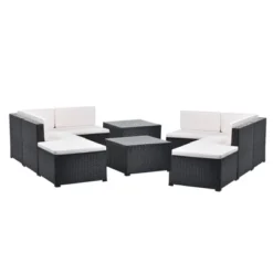 10pc Wicker Patio Sectional Seating Set With Cushion - Black/Beige - GODEER -Garden Furniture Store GUEST f91f0d89 ea09 48ac b771 5f52b64f054a