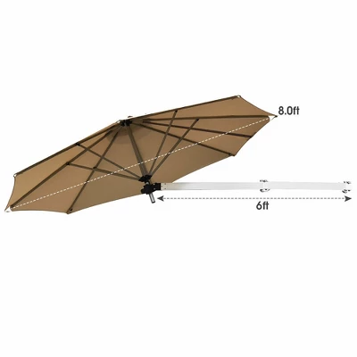 Costway 8ft Wall-Mounted Umbrella Telescopic Folding Tilt Sun Shade TanTurquoise 2 Costway 8ft Wall-Mounted Umbrella Telescopic Folding Tilt Sun Shade TanTurquoise - Image 2