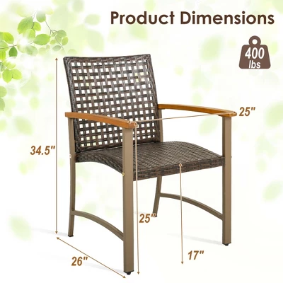Costway Set Of 4 Patio Dining Chairs Outdoor Wicker Armchairs With Acacia Wood Armrests 3 Costway Set Of 4 Patio Dining Chairs Outdoor Wicker Armchairs With Acacia Wood Armrests - Image 3
