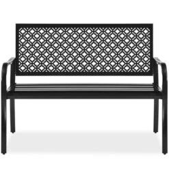 Best Choice Products Indoor Outdoor Steel Garden Bench W/ Geometric Backrest, Foot Levelers -Garden Furniture Store GUEST f98adf94 1cc8 4172 91cf 4a03d35006ec