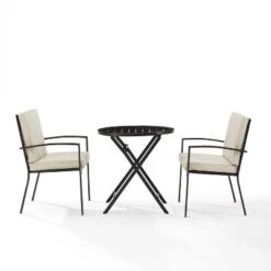 3pc Kaplan Outdoor Steel Chat Set Oatmeal/Bronze - Crosley -Garden Furniture Store GUEST f9ef62b0 d02b 4104 8e1e 827e31e436f6