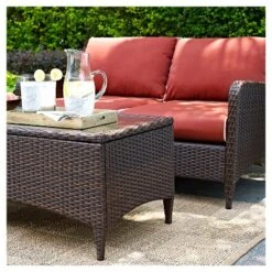 Kiawah 2 Piece Outdoor Wicker Seating Set With Chair & Ottoman - Sangria - Crosley -Garden Furniture Store GUEST f9ff15de b2af 4985 9432 6b4b9564fa07