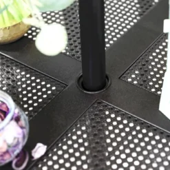 5pc Patio Set With 37" Square Metal Gridded Table With Umbrella Hole & Arm Chairs - Captiva Designs