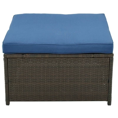 9pc Wicker Patio Sectional Seating Set With Cushions - Brown/Blue - GODEER 8 9pc Wicker Patio Sectional Seating Set With Cushions - Brown/Blue - GODEER - Image 8