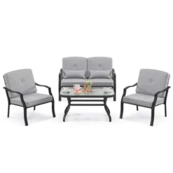 Costway 4 PCS Patio Furniture Set Outdoor Conversation Sofa Tempered Glass Coffee Table -Garden Furniture Store GUEST fb792aa8 1b9f 47a9 9861 9f50a2dd6cc7