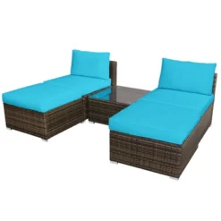Tangkula 5-Piece Outdoor Rattan Wicker Sofa Set Lounge Chair With Turquoise Cushions 12 Tangkula 5-Piece Outdoor Rattan Wicker Sofa Set Lounge Chair With Turquoise Cushions -Garden Furniture Store GUEST fbb22750 a8f6 446c 991b 7ec69f7340c2