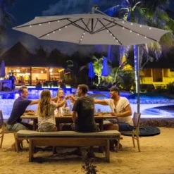 Costway 10FT Cantilever Solar Powered 32LED Lighted Patio Offset Umbrella Outdoor RedBeigeCoffeeBlueNavy -Garden Furniture Store GUEST fbcac645 ea56 4063 b75e 91778a2b7422