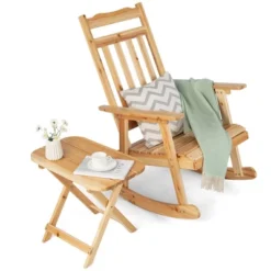 Costway 2PCS Patio Wooden Rocking Chair Bistro Set High Backrest W/Folding Side Table 15 Costway 2PCS Patio Wooden Rocking Chair Bistro Set High Backrest W/Folding Side Table -Garden Furniture Store GUEST fc94157d 7009 4f21 80fd 7c85f839830f