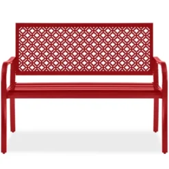 Best Choice Products Indoor Outdoor Steel Garden Bench W/ Geometric Backrest, Foot Levelers -Garden Furniture Store GUEST fdbf4836 d29f 43c7 b7e2 c543b69a83b1