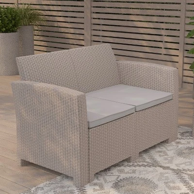 Merrick Lane Outdoor Furniture Resin Loveseat Faux Rattan Wicker Pattern 2-Seat Loveseat With All-Weather Cushions 1 Merrick Lane Outdoor Furniture Resin Loveseat Faux Rattan Wicker Pattern 2-Seat Loveseat With All-Weather Cushions