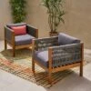 Laurel 2pk Acacia Wood Club Chair Teak/Gray - Christopher Knight Home
