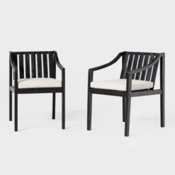 Saracina Home 2pk Mid-Century Modern Slatted Outdoor Acacia Arm Chairs With Cushions -Garden Furniture Store GUEST fe39f52a 3746 4258 9035 790086867c9b