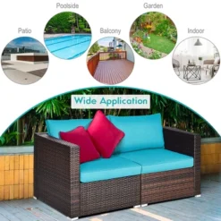 Costway 4PCS Patio Rattan Corner Sofa With Blue Cushion -Garden Furniture Store GUEST fef676c1 fa09 4bf7 a266 342d1c028231
