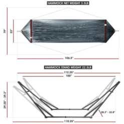 Tranquillo Universal 106.5 Inch Double Hammock Swing With Adjustable Powder-Coated Steel Stand And Carry Bag For Indoor Or Outdoor Use, Gray -Garden Furniture Store GUEST ff9fe61c 597d 4a8a 9076 6a95ca9879bd